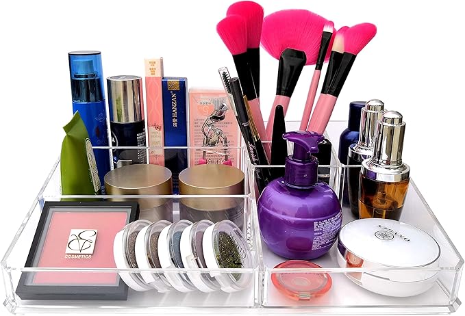 Kamay's XL Wide Thick Transparent Acrylic Makeup Organizer Tray Cosmetic Holder Display Case Desktop Storage Holder Lipstick Makeup Brush Nail polish Essential oil Holder (SF-1302)