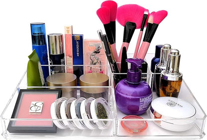 Kamay's XL Wide Thick Transparent Acrylic Makeup Organizer Tray Cosmetic Holder Display Case Desktop Storage Holder Lipstick Makeup Brush Nail polish Essential oil Holder (SF-1302)