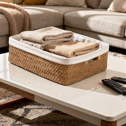 KOUBOO Laguna Rattan Shelf Basket with Liner, 18" x 14" x 6", Honey-Brown