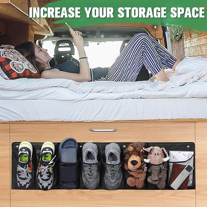Rv Shoe Storage Solutions, 2 Pcs Hanging Shoe Organizer for Bedside, 16 Extra Large Pocket with Sturdy Hooks And Sticky Hook, Space Organization for Rv Campers More Than Just Shoes (Black)