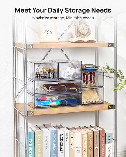 Vtopmart Stackable Storage Drawers Set of 6, Clear Plastic Organizer Bins for Bathroom Supplies, Ideal for Cabinet,Shelf, Pantry, Laundry Room Organization