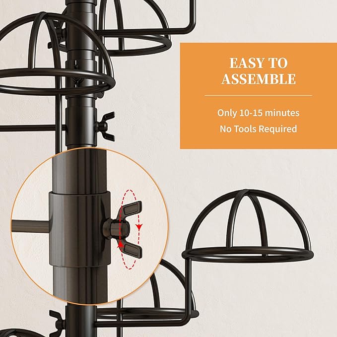 Freestanding Hats Rack Stand with 25 Customizable Circular Hooks Metal Hat Rack Hats Tree Organizer Rack Display Standing Floor Hat Stand for Home Store Commercial, Black