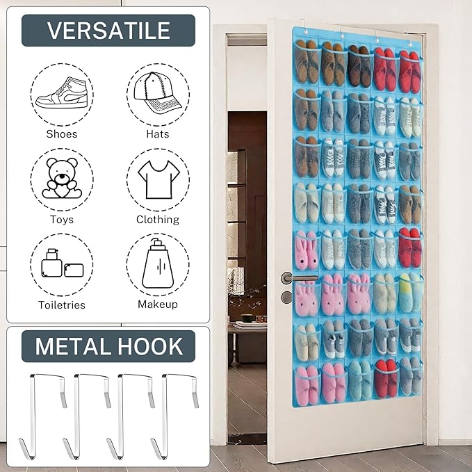 40-Pocket Over the Door Shoe Organizer - Large Mesh Pocket Hanging Shoe Organizer,Behind the Door Shoes Storage Holder Hanger