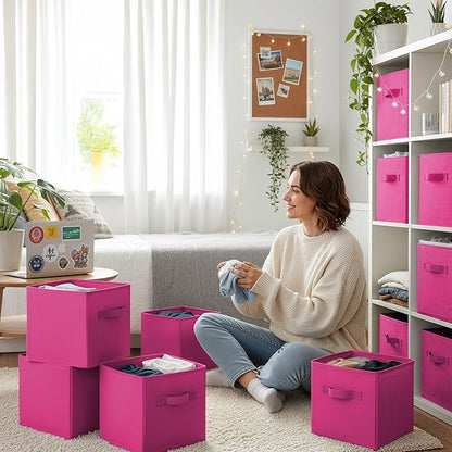GRANNY SAYS 11 Inch Cube Storage Bins, Cube Storage Organizer, Fabric Storage Bins, Storage Cubes for Shelves, Closet, Toy Storage Bins for Kids Room, Play Room, Rose Red, 6-Pack