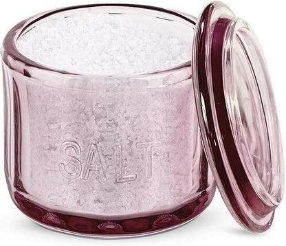 KooK Glass Salt Cellar, with Lid, Embossed Pressed Glass, Clear Storage Container, for Coffee, Sugar, Spices and Candies, Handwash Only, 10 oz, (Pink)