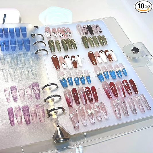 Press On Nail Organizer 10 PCS Clear Empty Press On Nail Storage Press On Nail Packaging for Fake Nail Storage Nail Display Book Nail Salon Press On Nail Supplies Organizer with Nail Tape