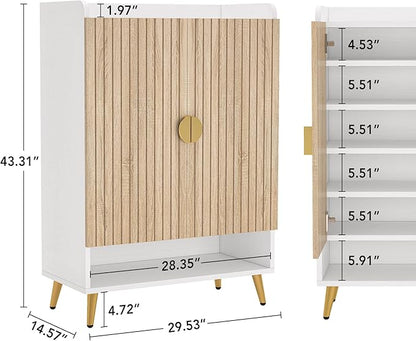 LITTLE TREE Shoe Cabinet with Doors & Adjustable Shelves, 7-Tier Modern Free Standing Shoe Racks Storage Organizer for Entryway, Living Room, Bedroom, Apartments