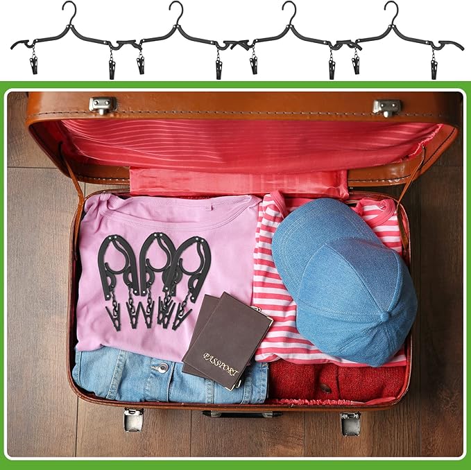 Maitys 24 Pieces Folding Travel Hangers Foldable with Clips Portable Collapsible Coat Hanger Travel Drying Rack for Clothes (Black)