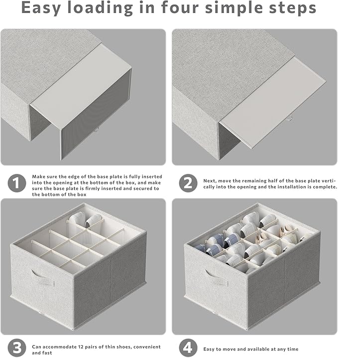 FHSQX 2 Pack Shoe Organizer for Closet,Foldable Shoe Organizer,Fits up to 24 Pairs,Storage Containers With Bottom Support for Shoes