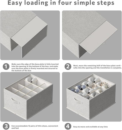 FHSQX 2 Pack Shoe Organizer for Closet,Foldable Shoe Organizer,Fits up to 24 Pairs,Storage Containers With Bottom Support for Shoes