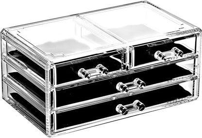 Ikee Design 5 Pcs Set Acrylic Makeup Organizer with 15 Drawers and Removable Top Lipstick Holders, Ideal for Make-up, Accessories,Enhance Your Vanity or Bathroom with Clear Design for Quick Visibility