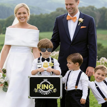 Ring Security Wedding Ring Bearer Aluminum Briefcase-Padded Slits Holder Ring Bearer Gifts Security Box for Proposal Ceremony Wedding Day,Security Badge Props for Boys Kids