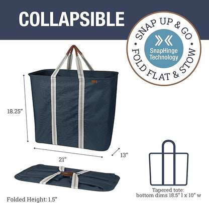 CleverMade Collapsible Laundry Caddy – Foldable Laundry Hamper & Tote, XXL 64L Pop-Up Laundry Basket with Handles, Space-Saving Laundry Organizer for Home & Travel, 2 Pack - LUXE Navy Noir
