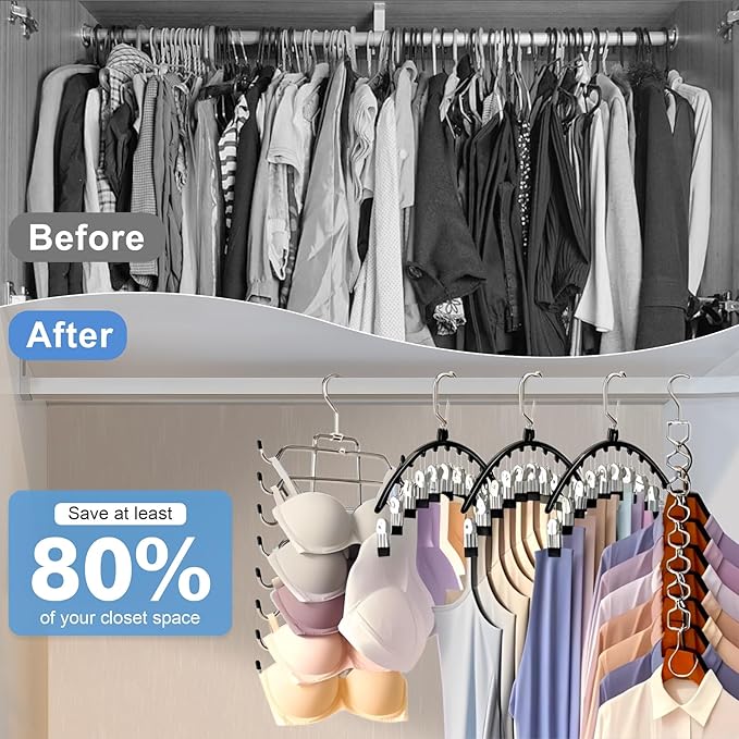 5 Pack Legging Organizer for Closet Hanging, 3 Pants Leggings Hangers with 30 Clips, 1 Tank Top Hanger, 1 Metal Magic Space Saving Hangers Closet Organizers and Storage for Pants Skirts Bra
