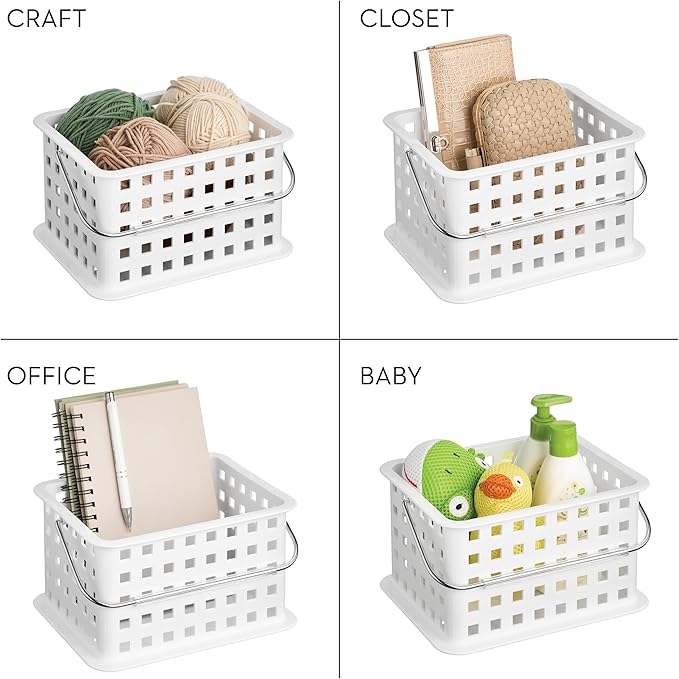 iDesign Shower Caddy Basket with Handle for Bathroom or Dorm - Set of 3 - White - Made in USA