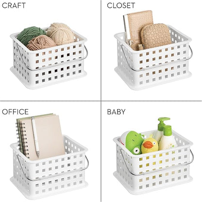 iDesign Shower Caddy Basket with Handle for Bathroom or Dorm - Set of 3 - White - Made in USA