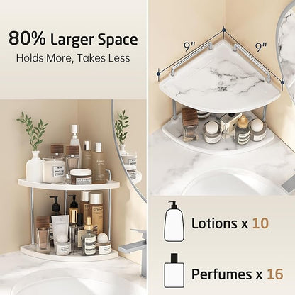 KES Hancrafted Ceramic Corner Bathroom Counter Organizer, 2-Tier Bathroom Countertop Organizer with Marble Pattern, Vanity Skincare Perfume and Makeup Storage, Polished Chrome, BSC901-CH