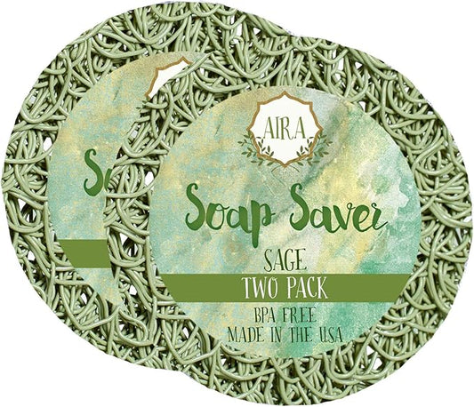 Aira Soap Saver - Dish & Holder Accessory - BPA Free Shower & Bath Holder - Drains Water, Circulates Air, Extends Life - Fits All Dish Sets - Round Sage - 2 Pack