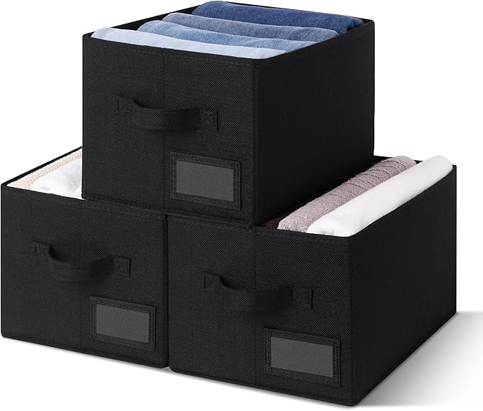 GRANNY SAYS Closet Storage Bins, Fabric Storage Baskets for Clothes, Collapsible Storage Boxes with Handles, Black, Medium, 3-Pack