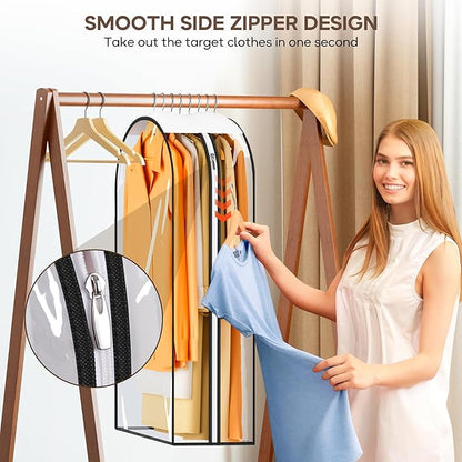 KEETDY 10" Guessted Garment Bags for Hanging Clothes, All Clear 40" Suit Bag for Closet Storage for Suits, Coats, Dresses Cover（4 Packs）