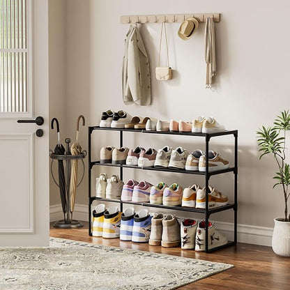 HAIXIN Expandable Shoe Rack - Adjustable Shoe Organizer Storage Shelf for Closet, Upright and Upside Down, Stackable Small Shoe Stand for Entryway, Living Room, Front Door, 3 Tier