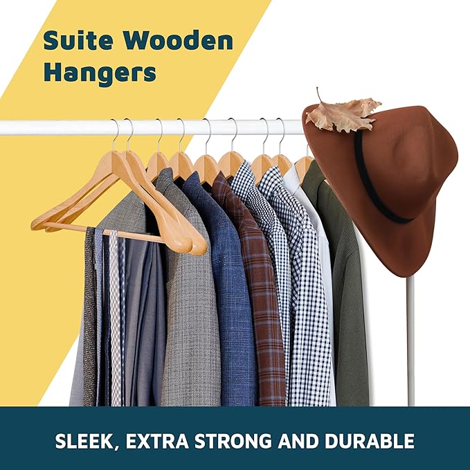 Lifemaster Solid Wooden Hanger Set - 10 Pieces Non-Slip Versatile Closet Space-Saving Hanger Set for Suit, Coat, Camisole, Jacket, Pants, and Dresses with 360° Swivel Hook