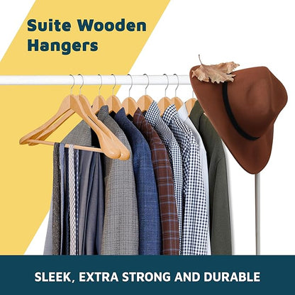 Lifemaster Solid Wooden Hanger Set - 12 Pieces Non-Slip Versatile Closet Space-Saving Hanger Set for Suit, Coat, Camisole, Jacket, Pants, and Dresses with 360° Swivel Hook