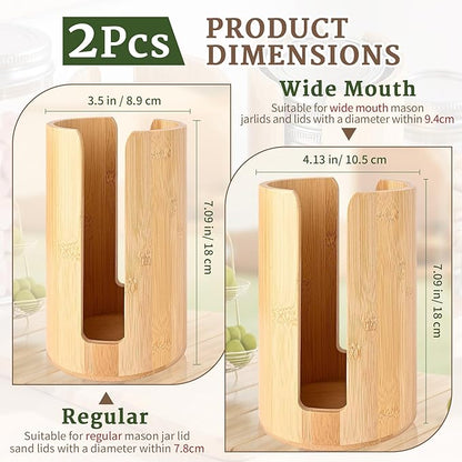 2 Pack Mason Jar Lid Organizer, Bamboo Lid Holder for Wide & Regular Mouth Canning Lids & Rings, Compact Space-Saving Rack for Kitchen Countertop & Cabinet, Holds 10–12 Lids