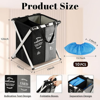 Natheeph Foldable Shoe Covers Disposable Box, Disposable Shoe Cover Dispenser Box with Please Remove Your Shoes Sign Covers for Open House Supplies Real Estate Agent Supplies with 10 Covers