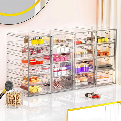 YFXCVSL Acrylic Makeup Organizer with 31 Drawers, 6 Pack Clear Storage Drawers, Bathroom Makeup Organizer for Palettes, Cosmetic, and Beauty Supplies,Ideal for Vanity, Cabinet,Desk Organization