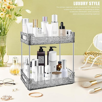 2-Tier Bathroom Counter Organizer Countertop Storage, Dresser Organizer Vanity Tray for Makeup, Perfume Organizer Cosmetics Skincare Shelf - Grey