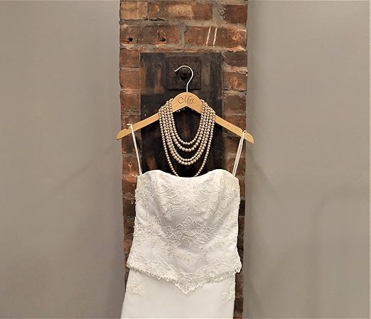 NAHANCO MRMRS20017ENG Bridal Hanger Set, Natural Wood Hangers Engraved with (Mr. and Mrs.), 17” (2 Piece Set), Natural w/Engraved Print