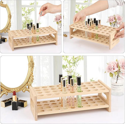 ELLDOO Rollerball Perfume Organizer, 36 Spaces Bamboo Perfume Storage Holder Beauty Scent Holder with Handle, Makeup Lipgloss Lipstick Display Case