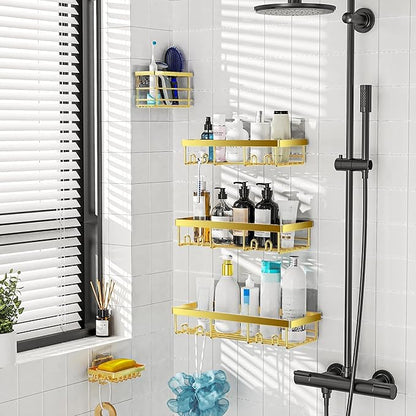 Moforoco Adhesive Shower Caddy Organizer Shelves Rack - 5 Pack Corner Bathroom Storage Organization, Home & Kitchen Decor Inside RV Accessories, Hanging First Apartment Household Camper Essentials