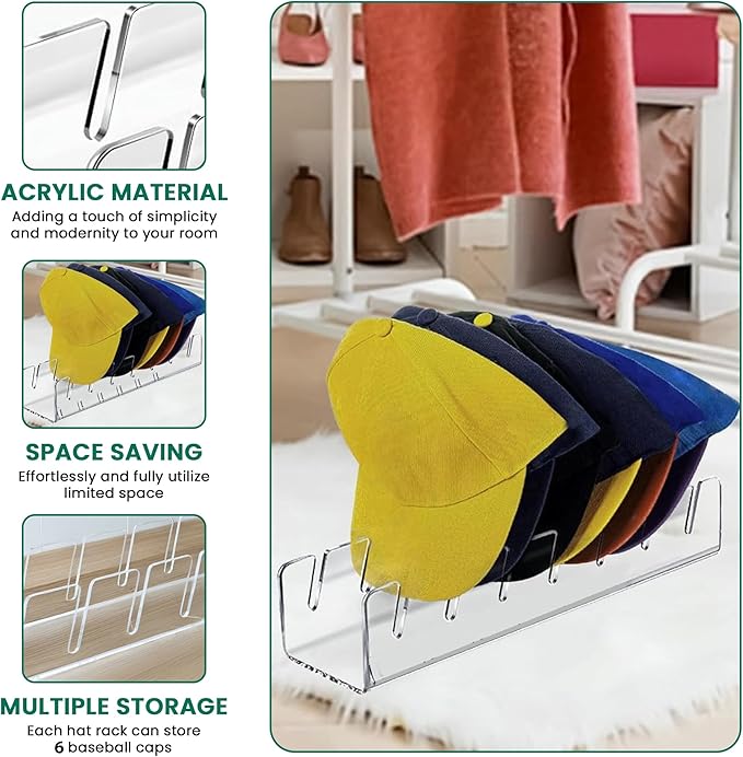 Hat Stand Organizer for Baseball Caps 2 Pack, Up to 12, Hat Rack for Space Efficiency, Cap Storage for Closet, Bedroom; Stylish Dresser Organizer; Hat Display
