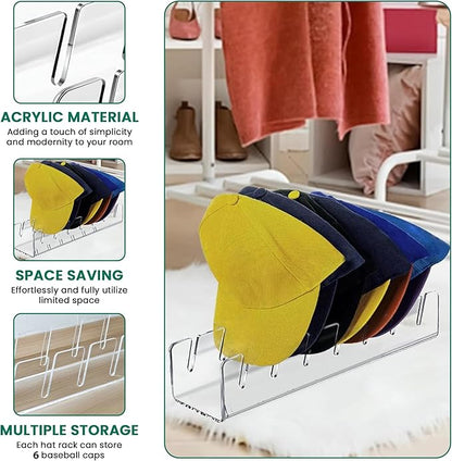 Hat Stand Organizer for Baseball Caps 2 Pack, Up to 12, Hat Rack for Space Efficiency, Cap Storage for Closet, Bedroom; Stylish Dresser Organizer; Hat Display