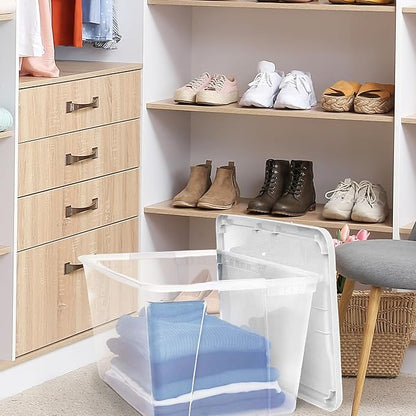 HOMZ 2-Pack Snaplock, Large Clear Plastic Storage Organizer Bins w/Lids, 56 Quart, White - Stackable Container Boxes for Bedroom, Bathroom, Garage, and Office Organization