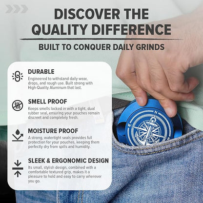Premium Zyn Metal Can - Waterproof, Moisture & Odor Proof - Metal Zyn Container - Dip Can, Zyn Tin, Zyn Holder with Knurled Edges, Aluminum Zyn Can & Organizer (Mariner Electric Blue)