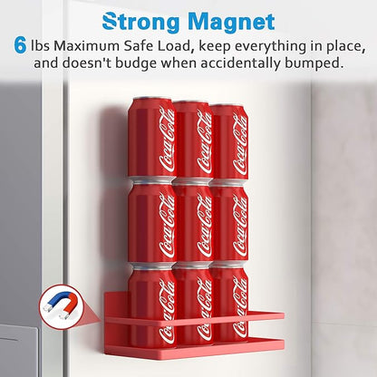 Magnetic Spice Rack, Strong Magnetic Shelf with 2 Removable Hooks, Perfect Space Saver for Small Kitchen/Apartment, Awesome Metal Cabinet for Holding Spices, Jars, Bottle, Beve(Red, 2Pack)