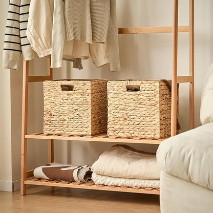 Handwoven Water Hyacinth Storage Baskets set of 4 Foldable Cube Bins Storage Oragnizer for Cabinet Shelf Bedroom Living Room (Natural, 13" L x 13" W x 13" H)