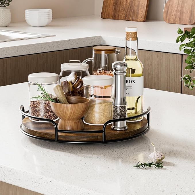 WOWBOX 2 Pack Lazy Susan Organizer for Table Top Rotating Spice Rack Organization 10" + 9" Wood Lazy Susan Turntable Organizer for Cabinet Kitchen Pantry Countertop Bathroom Vanity
