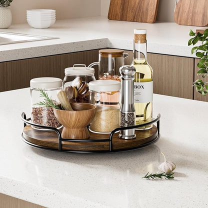 WOWBOX 2 Pack Lazy Susan Organizer for Table Top Rotating Spice Rack Organization 10" + 9" Wood Lazy Susan Turntable Organizer for Cabinet Kitchen Pantry Countertop Bathroom Vanity