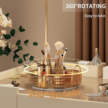 YCIA&DONE Rotating Makeup Organizer for Vanity, Large Capacity Make Up Storage Skin care Shelf Perfume Holders Cosmetic Dresser Organizer Countertop Spinning 360 (Amber Gold, 1Tier)