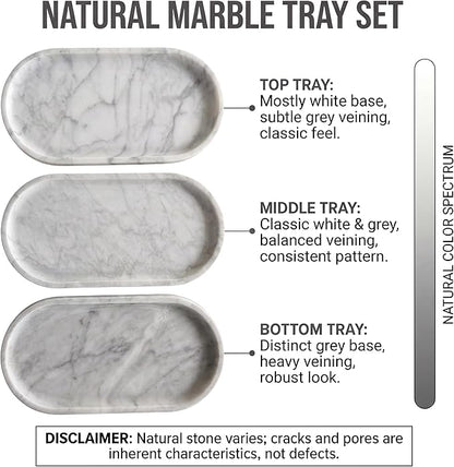YKAJO Oval Real Marble Tray for Bathroom Kitchen Counter Stone Decorative Vanity Tray for Dresser Perfume Heavy Catchall Organizer for Soap Jewelry (Carrara White, 11.8" x 5.9")