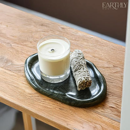 Natural Marble Trinket Tray – 9"x6" Cloud Shaped Decorative Dish for Jewelry, Keys, Perfume, Cosmetics, Vanity, Bathroom, Candle, Kitchen & Countertop | Stone Catchall or Gift (Indian Green)