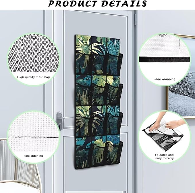 Palm Leaves Over the Door Shoe Organizer,Shoe Organizer Door Hanger,Shoes Hanger Storage Organizer Bag for Bedroom