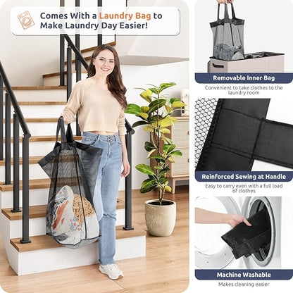 SOLEDI 180L 3-Section Laundry Hamper with Lid, Extra Large Dirty Clothes Basket with Sturdy Handles for Laundry Room & Bedroom - Durable Organizer for Sorting Laundry