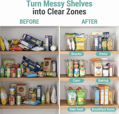 YAN & HIN 4 Pack Clear Storage Bins with Lids, Stackable Plastic Organizer Bins with Handles, Pantry Organizers and Storage for Kitchen Cabinet, Fridge, Bathroom, Closet and Shelf Organization