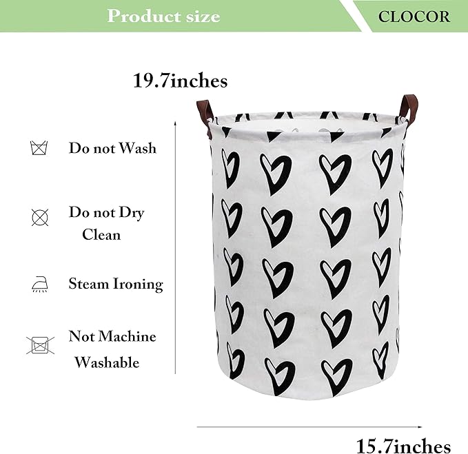 CLOCOR Large Laundry Basket,Waterproof Nursery Hamper,Collapsible Fabric Storage Container,Room Decor,Gift Basket（Black Heart