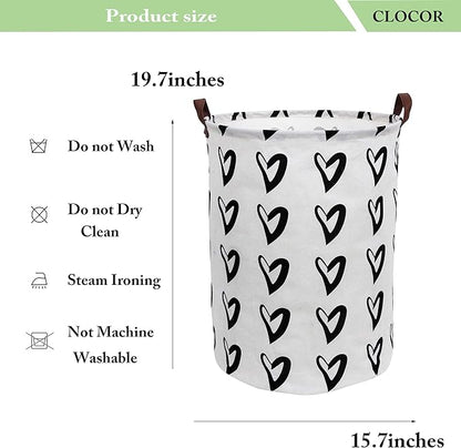 CLOCOR Large Laundry Basket,Waterproof Nursery Hamper,Collapsible Fabric Storage Container,Room Decor,Gift Basket（Black Heart